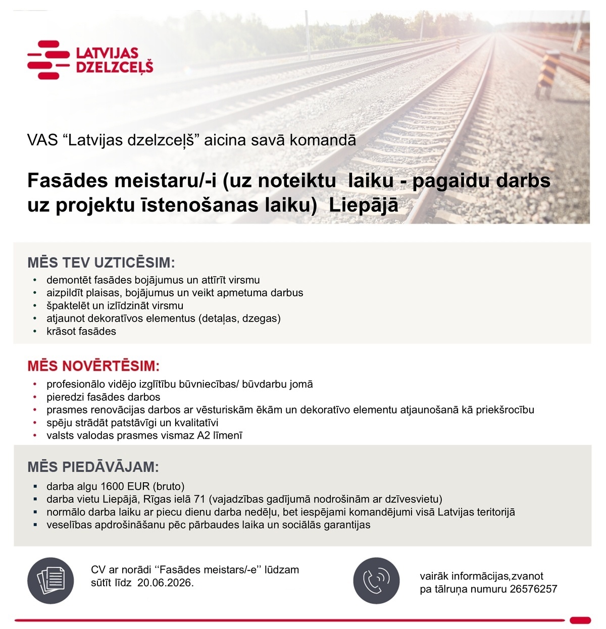 Latvijas dzelzceļš, VAS Fasādes meistars/-e