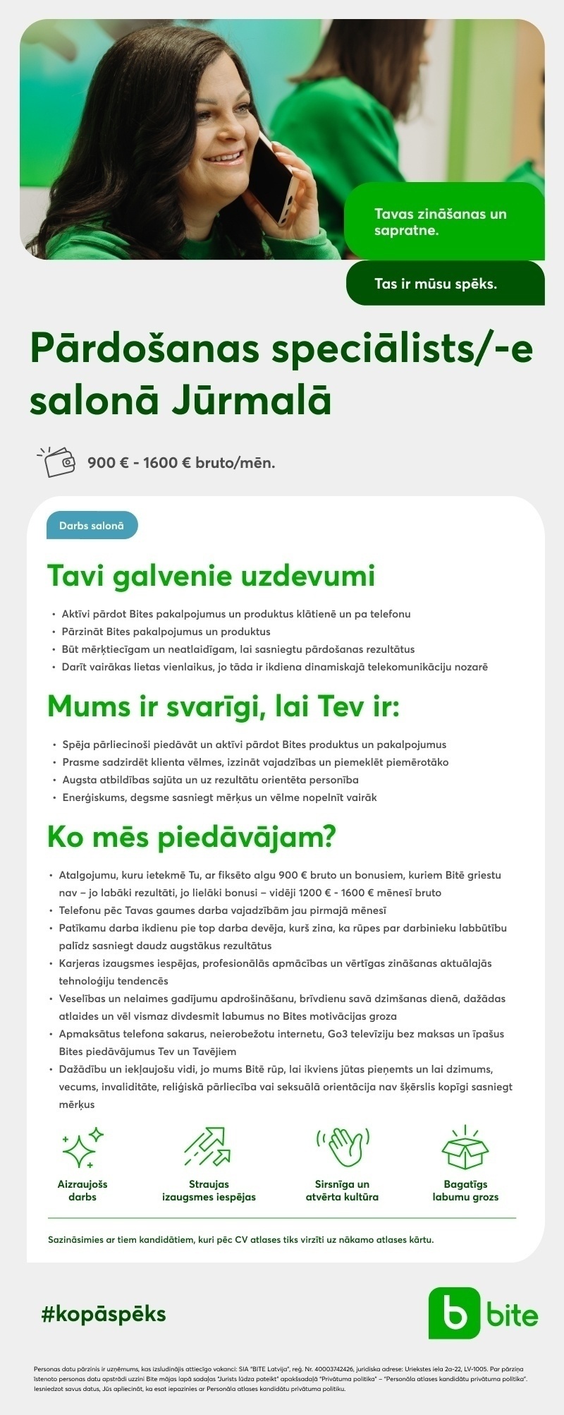 BITE Latvija, SIA Pārdošanas speciālists/-e salonā Jūrmalā