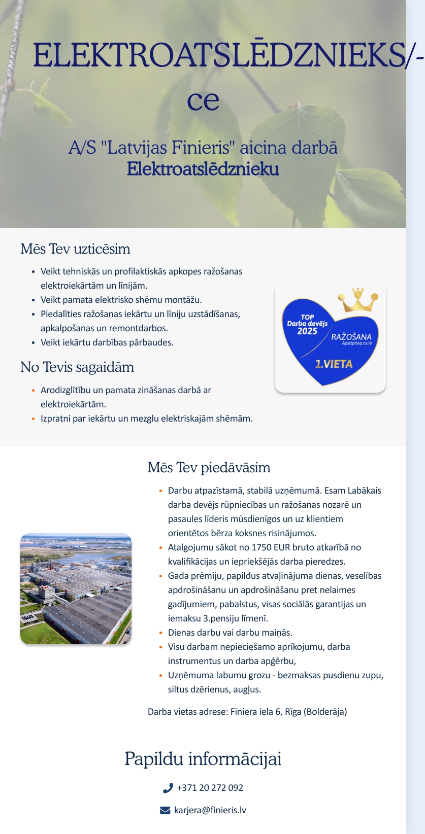 AS "Latvijas Finieris" Elektroatslēdznieks