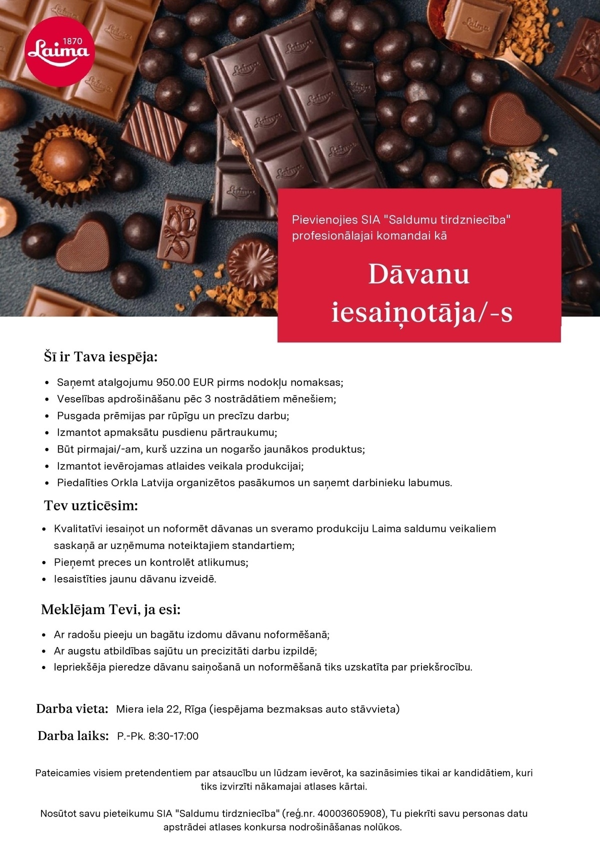 Orkla Latvija, SIA Dāvanu iesaiņotāja/-s Laima saldumu veikaliem