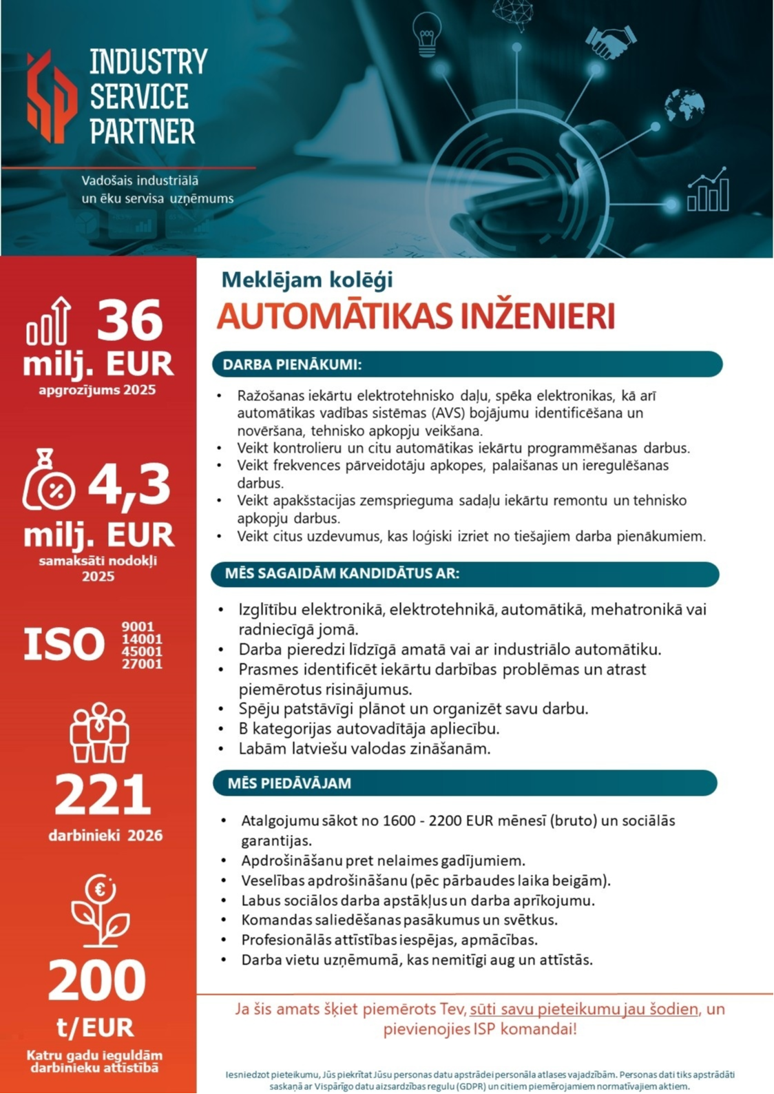 Industry Service Partner, SIA Automātikas speciālists/-e