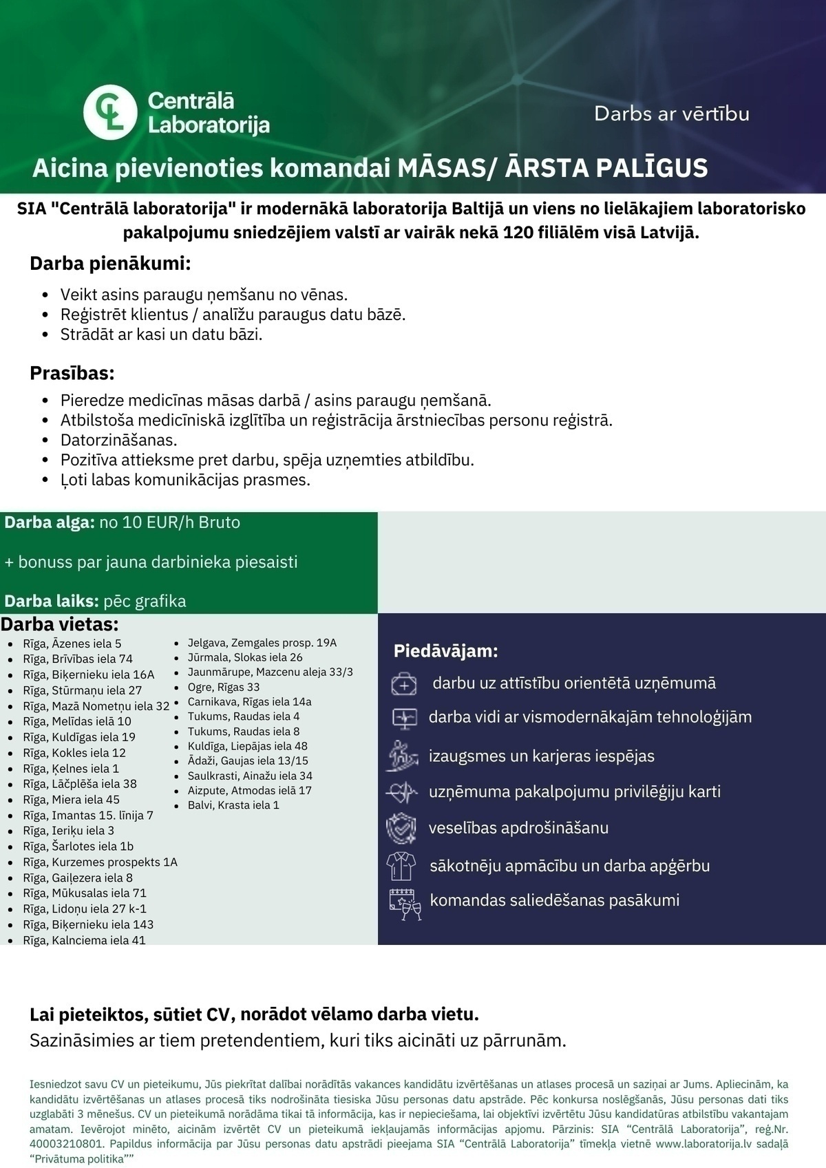 CENTRĀLĀ LABORATORIJA, SIA Māsas - Ārsta palīgi/dzes