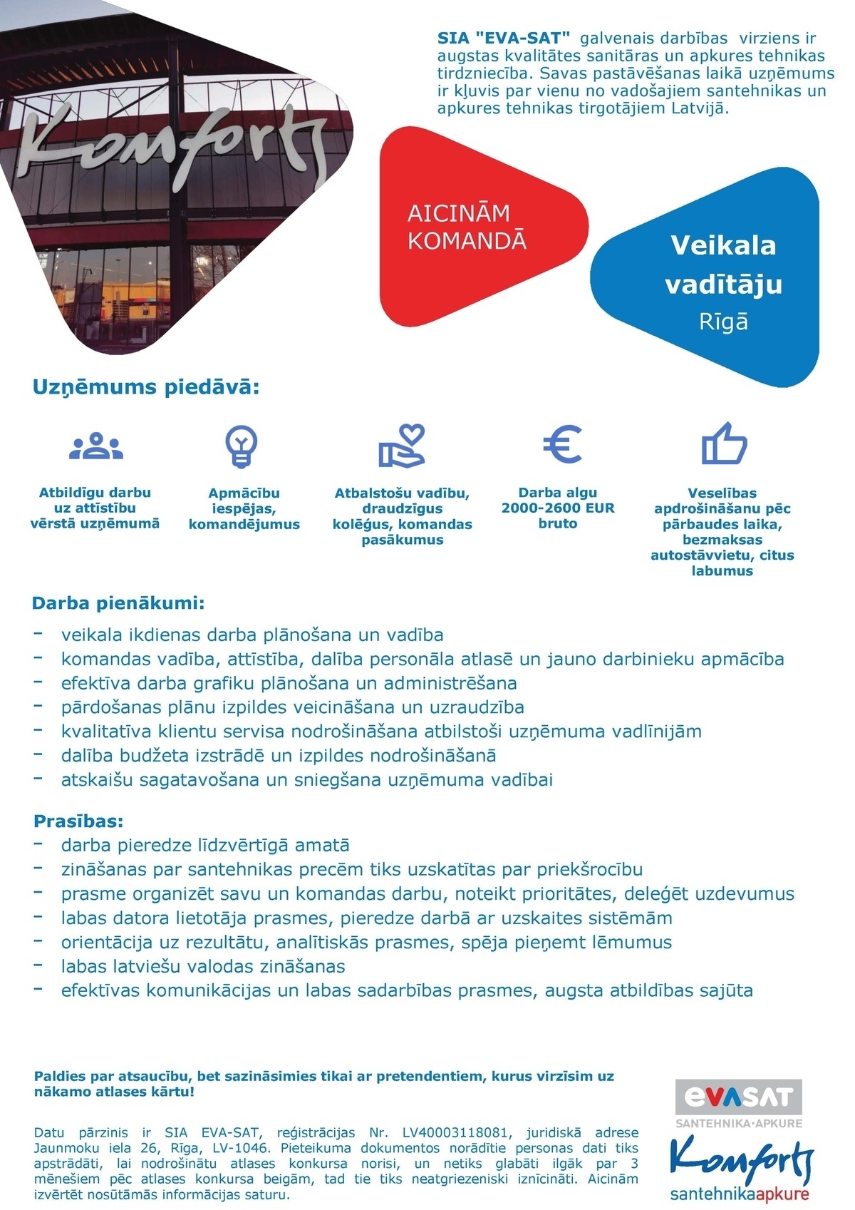 EVA-SAT SIA Veikala vadītājs/-a (Rīga)