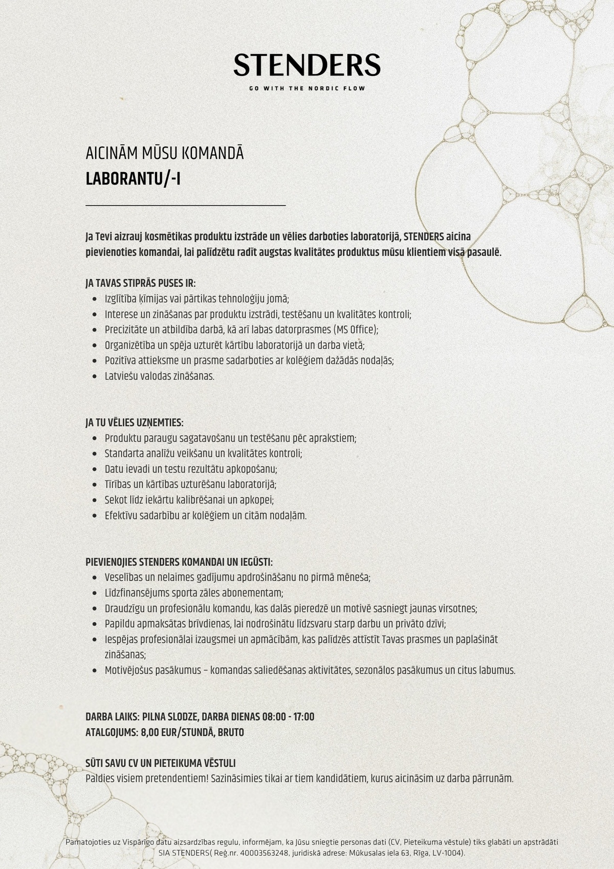 STENDERS, SIA Laborants/-e