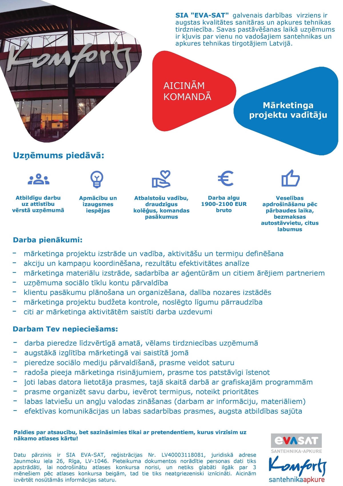EVA-SAT SIA Mārketinga projektu vadītājs/-a