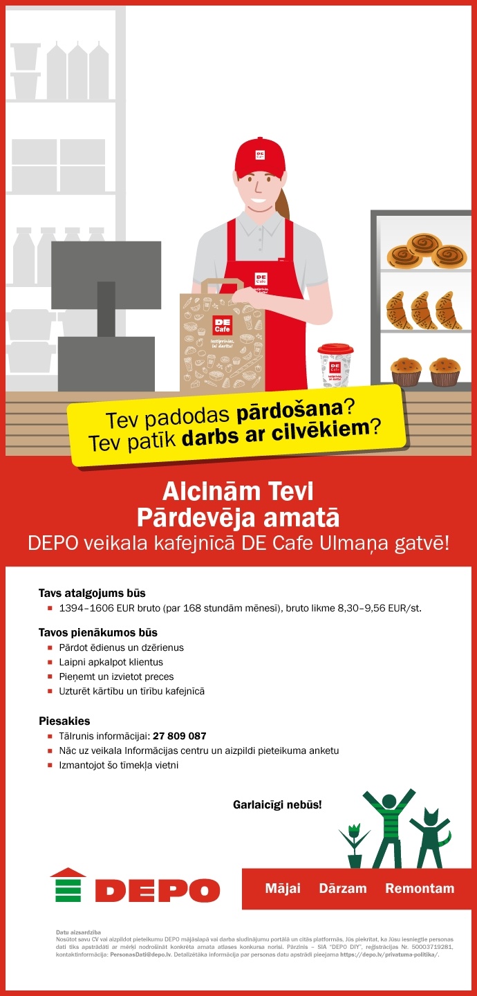 DEPO DIY, SIA Pārdevējs/-a "DEPO" veikala kafejnīcā "DE Cafe" Ulmaņa gatvē