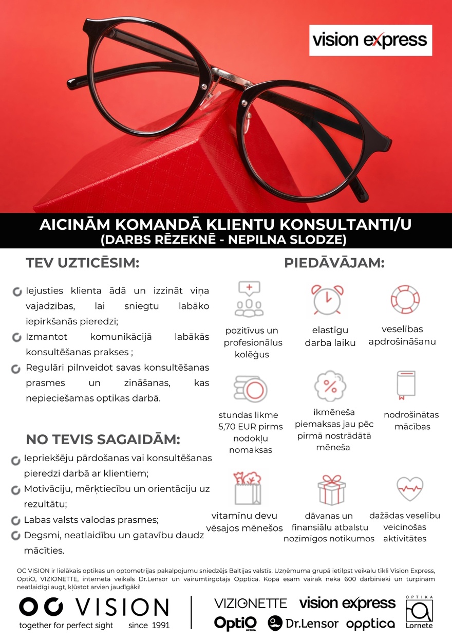 VISION EXPRESS BALTIJA SIA Pārdošanas konsultants/e Rēzeknē