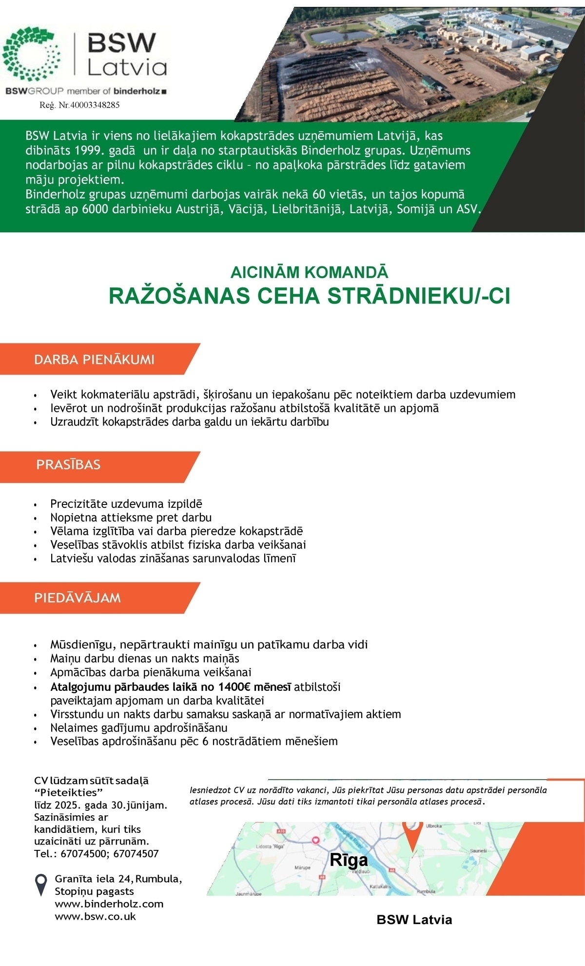BSW LATVIA, SIA Ražošanas ceha strādnieks/-ce
