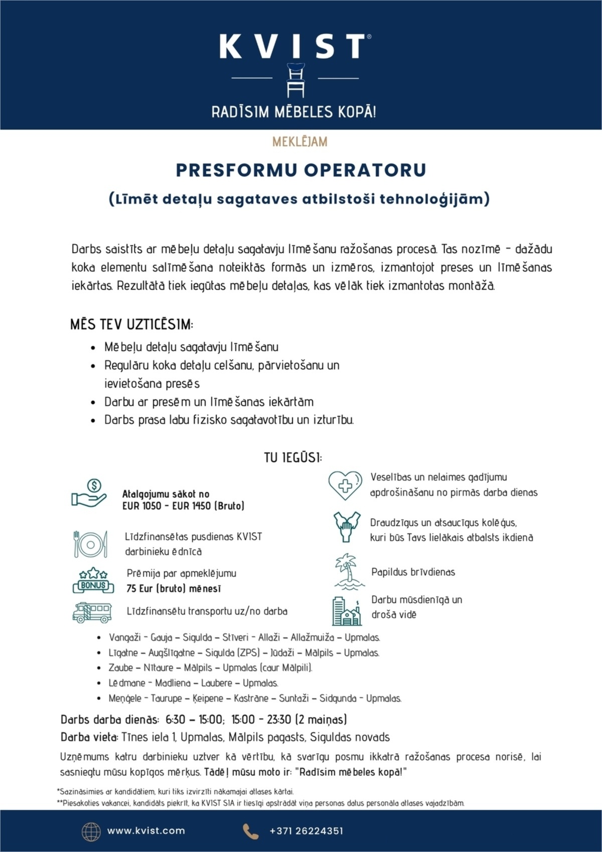 KVIST, SIA Presformu operators/-e