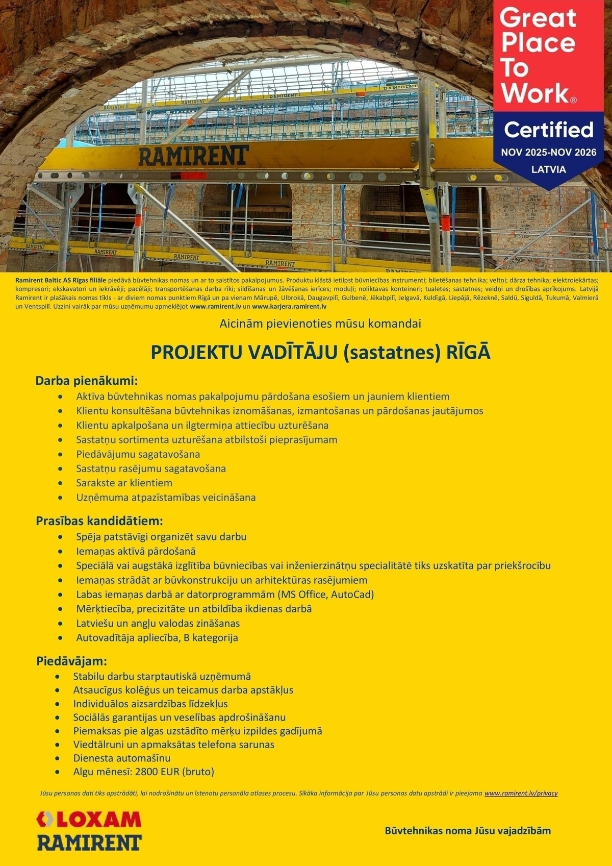 Ramirent Baltic AS Rīgas filiāle, AKF Projektu vadītājs/-a (sastatnes) Rīgā