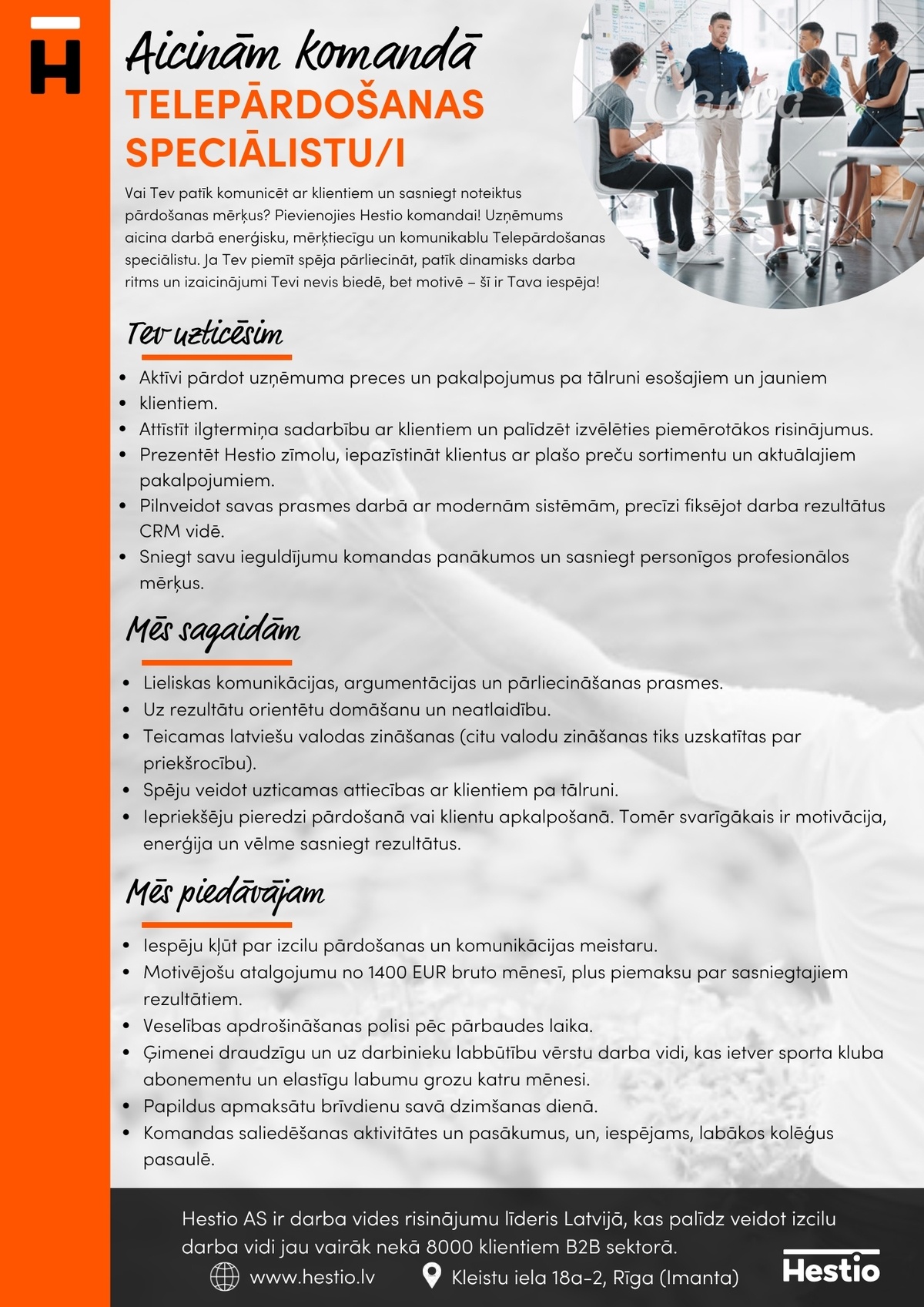 Hestio, AS Telepārdošanas speciālists/e