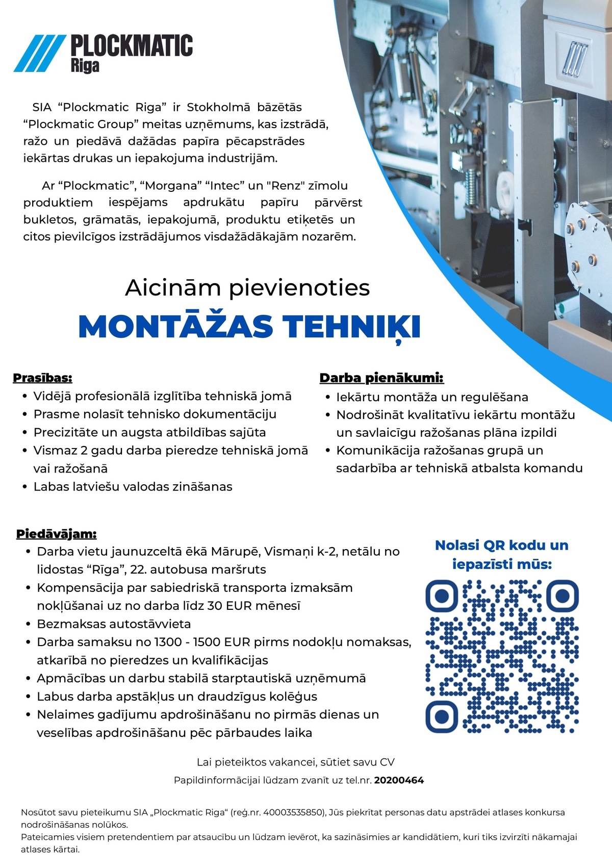 PLOCKMATIC RIGA, SIA Montāžas tehniķis/-e
