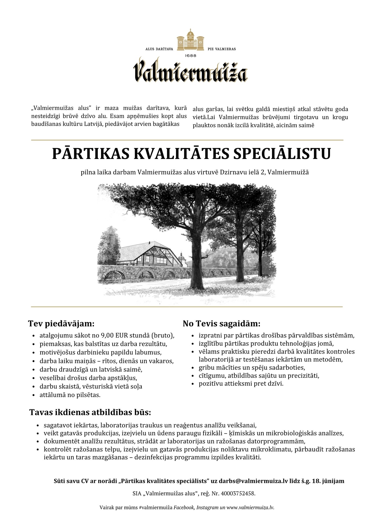 Valmiermuižas alus, SIA Pārtikas kvalitātes speciālists
