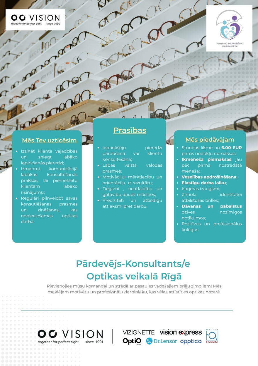 OC VISION Pārdošanas konsultants/e Rīgā