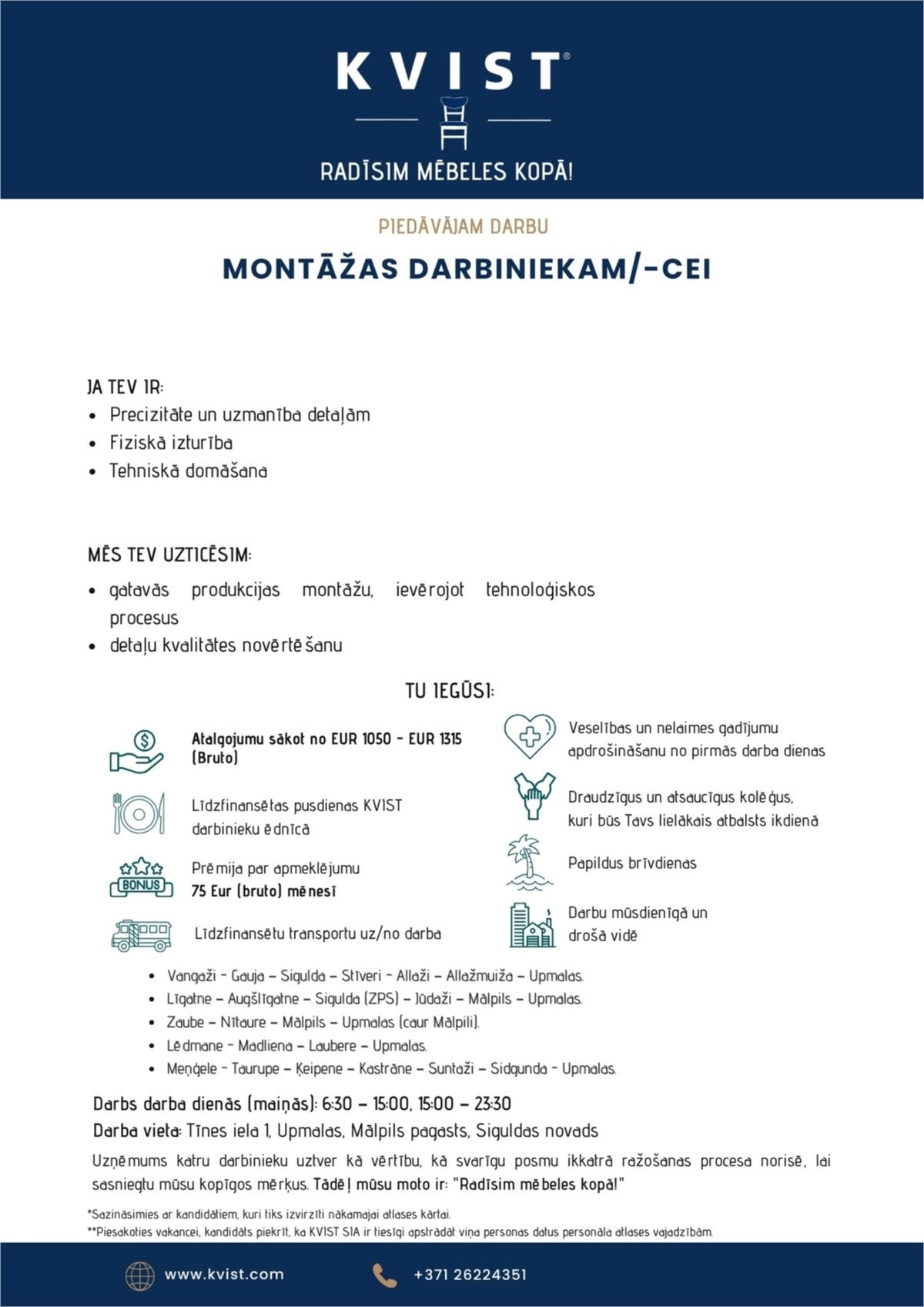 KVIST, SIA Montāžas darbinieks/-ce
