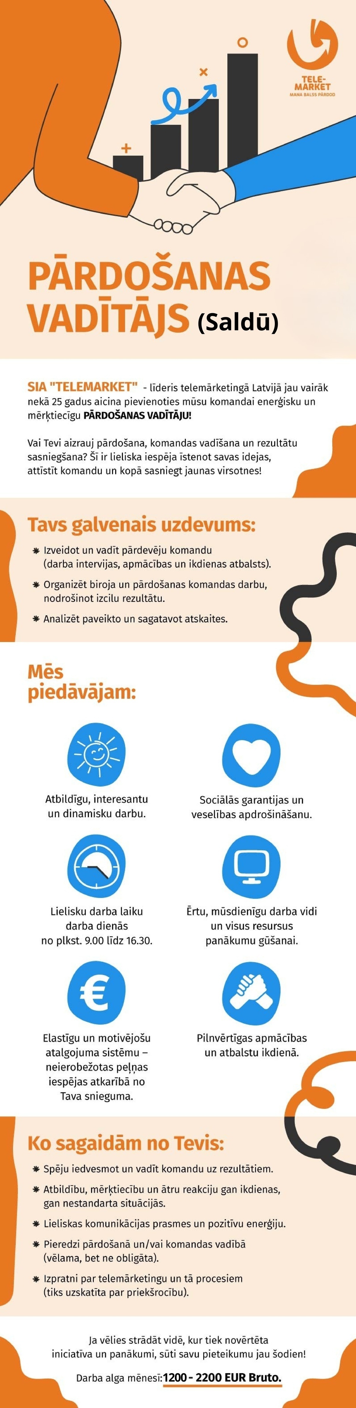 TELEMARKET, SIA Pārdošanas vadītājs/-a Saldū