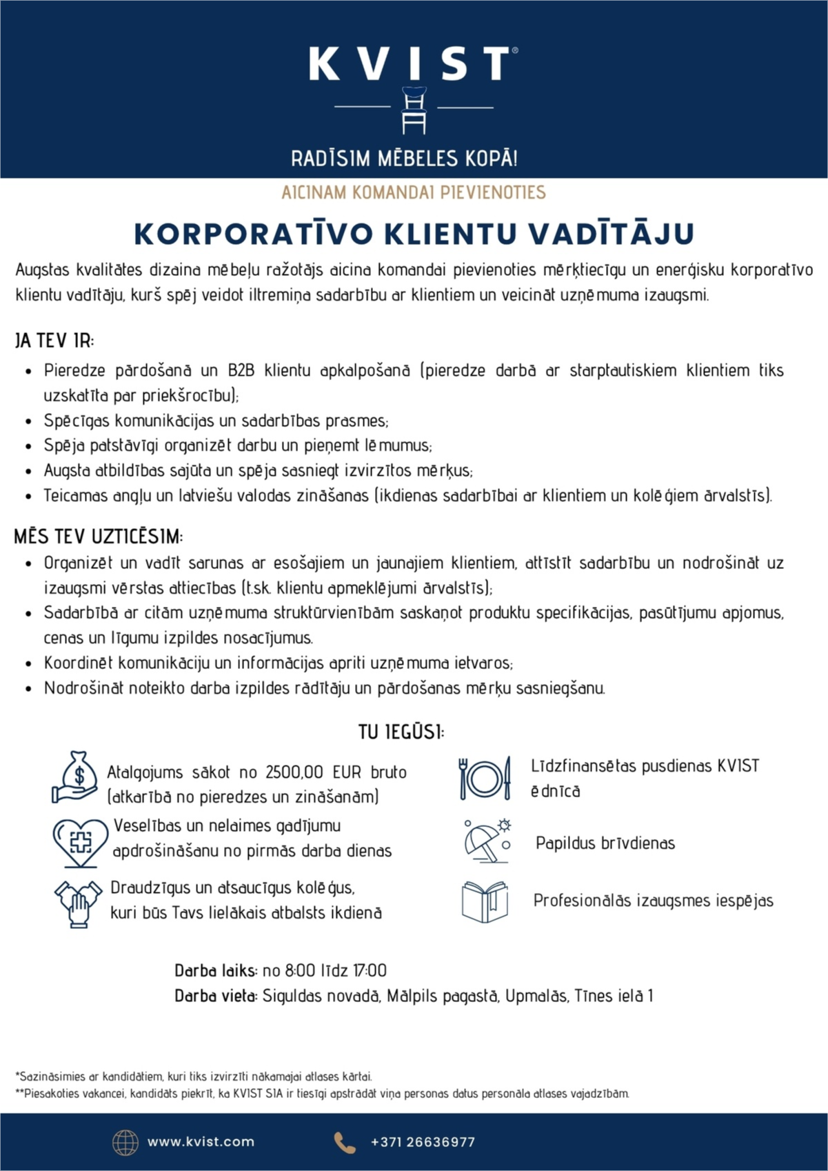 KVIST, SIA Korporatīvo Klientu vadītājs/-a