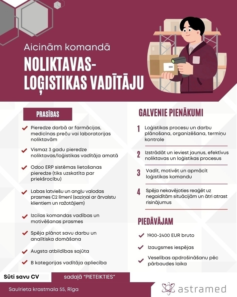 AstraMed, SIA Noliktavas - loģistikas vadītājs/-a