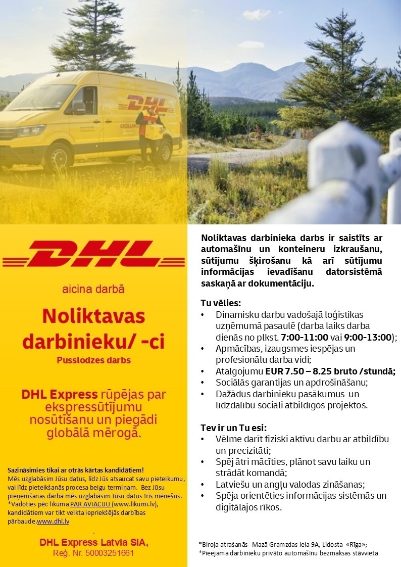 DHL Express Latvia, SIA Noliktavas darbinieks/-ce