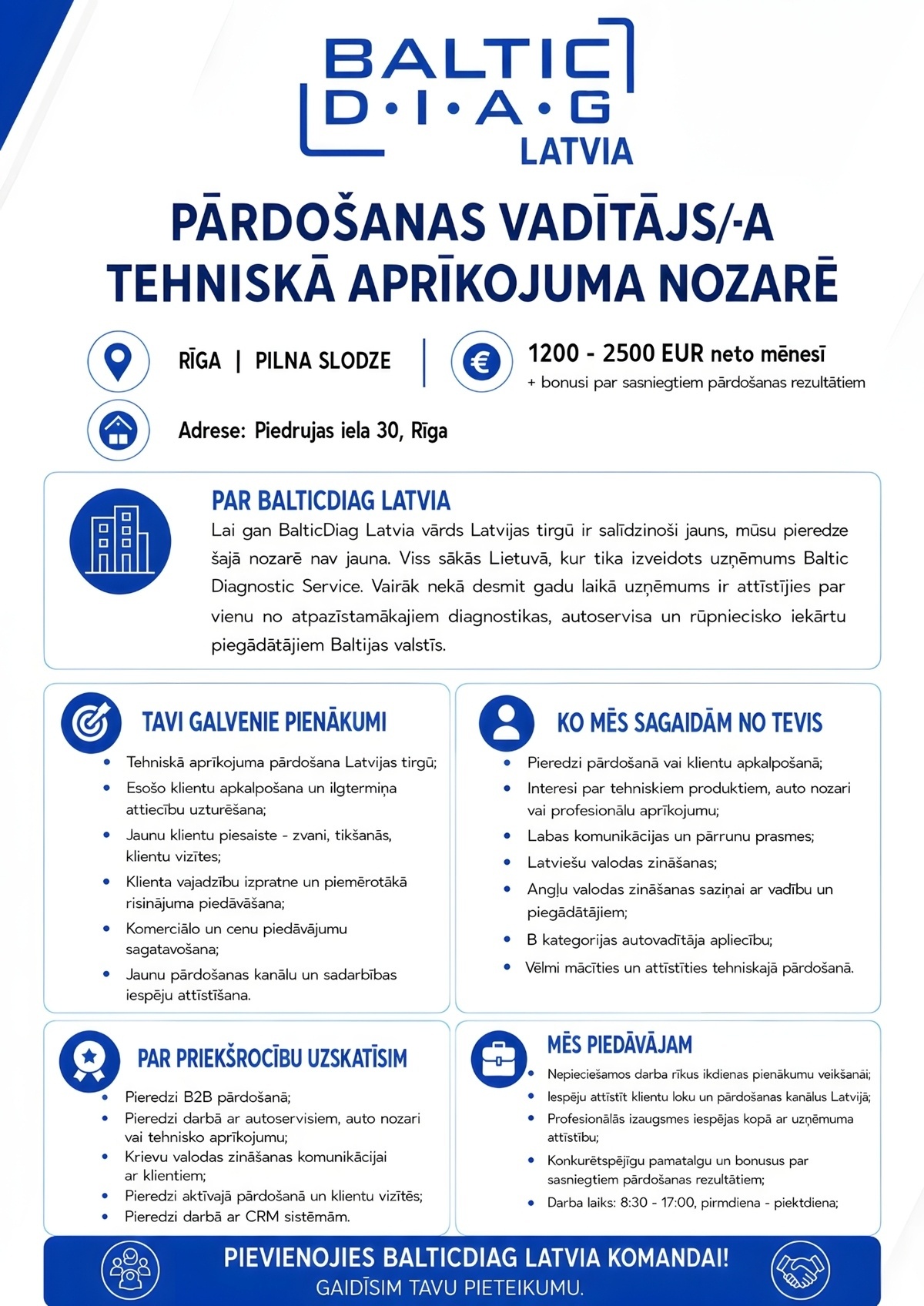 BD Baltic, SIA Pārdošanas vadītājs/-a (Sales manager)