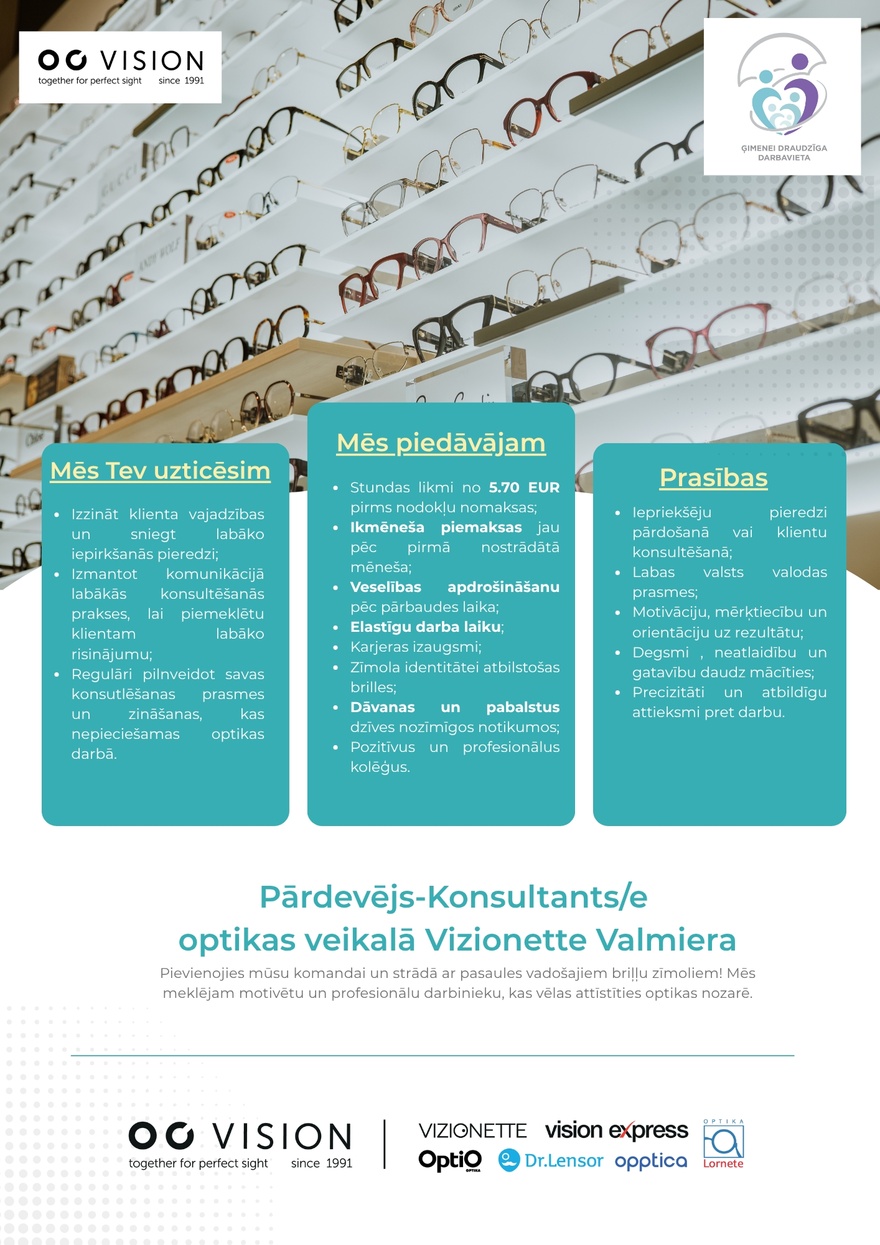 OC VISION Pārdošanas konsultants/e Valmiera