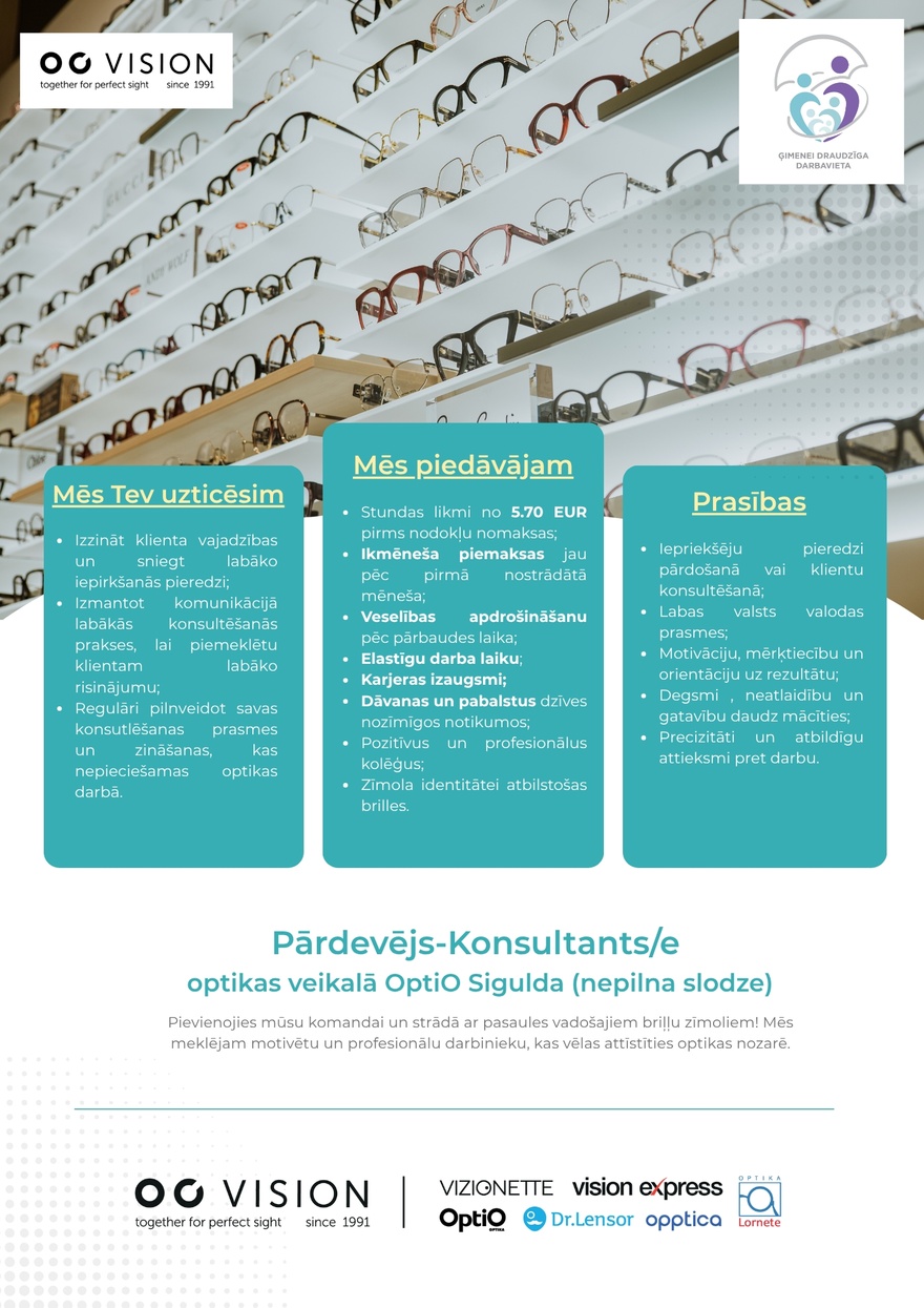 OC VISION Pārdošanas konsultants/e Siguldā