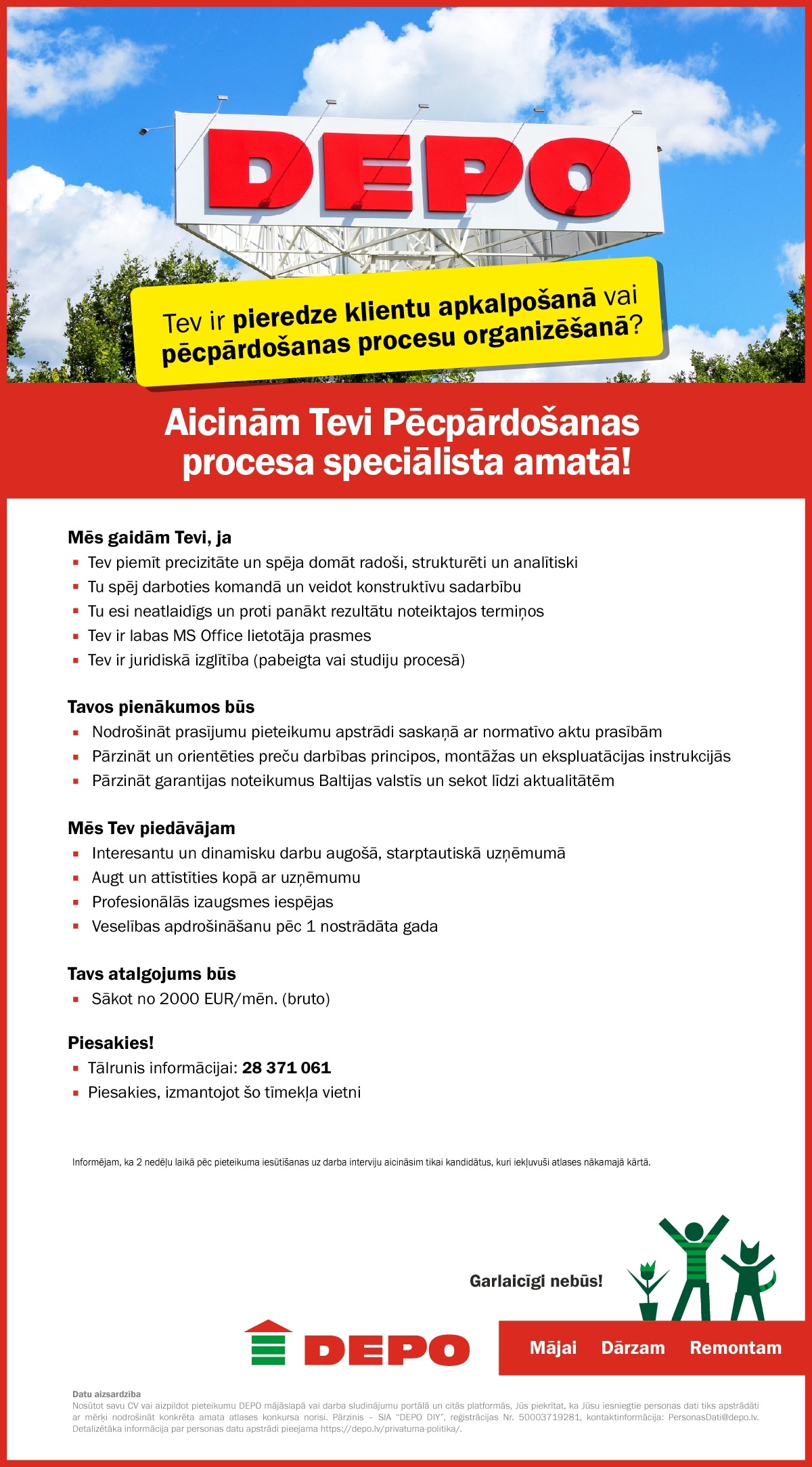 DEPO DIY, SIA Pēcpārdošanas procesa speciālists/-e