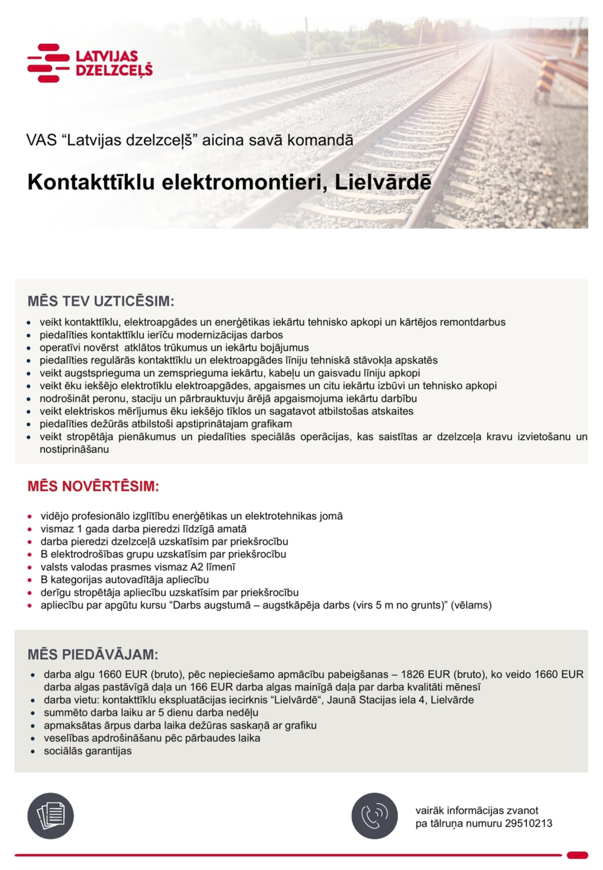 Latvijas dzelzceļš, VAS Kontakttīklu elektromontieris/-e