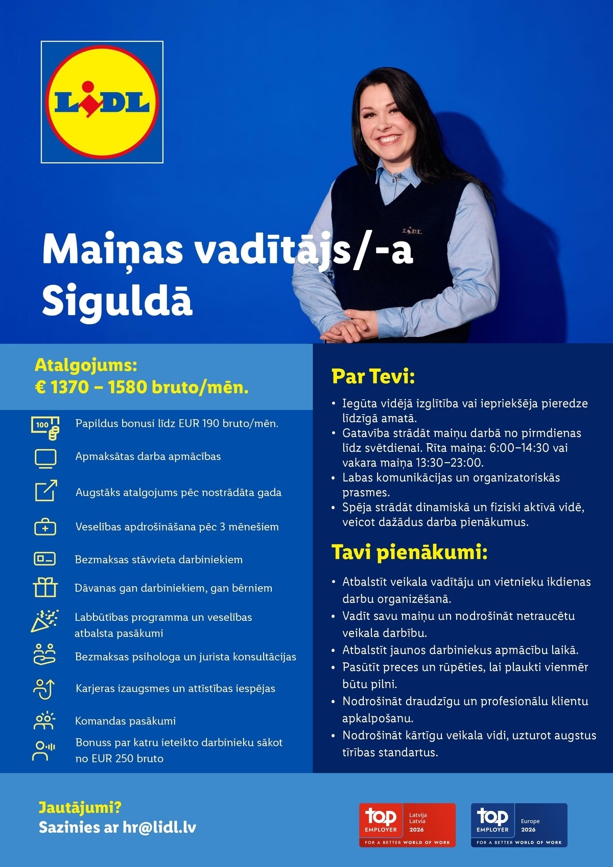 Lidl Latvija, SIA Maiņas vadītājs/-a Siguldā