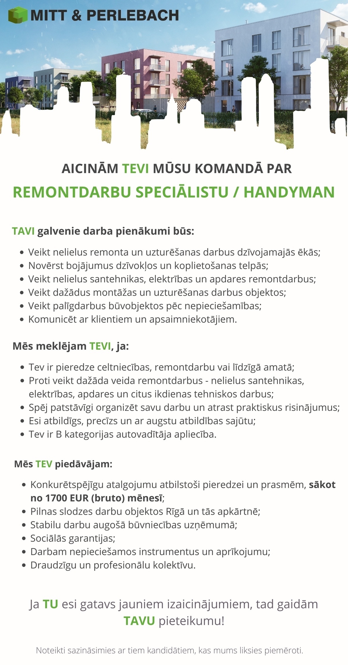 Mitt&Perlebach, SIA Remontdarbu speciālists(-e) - Handyman/Handywoman