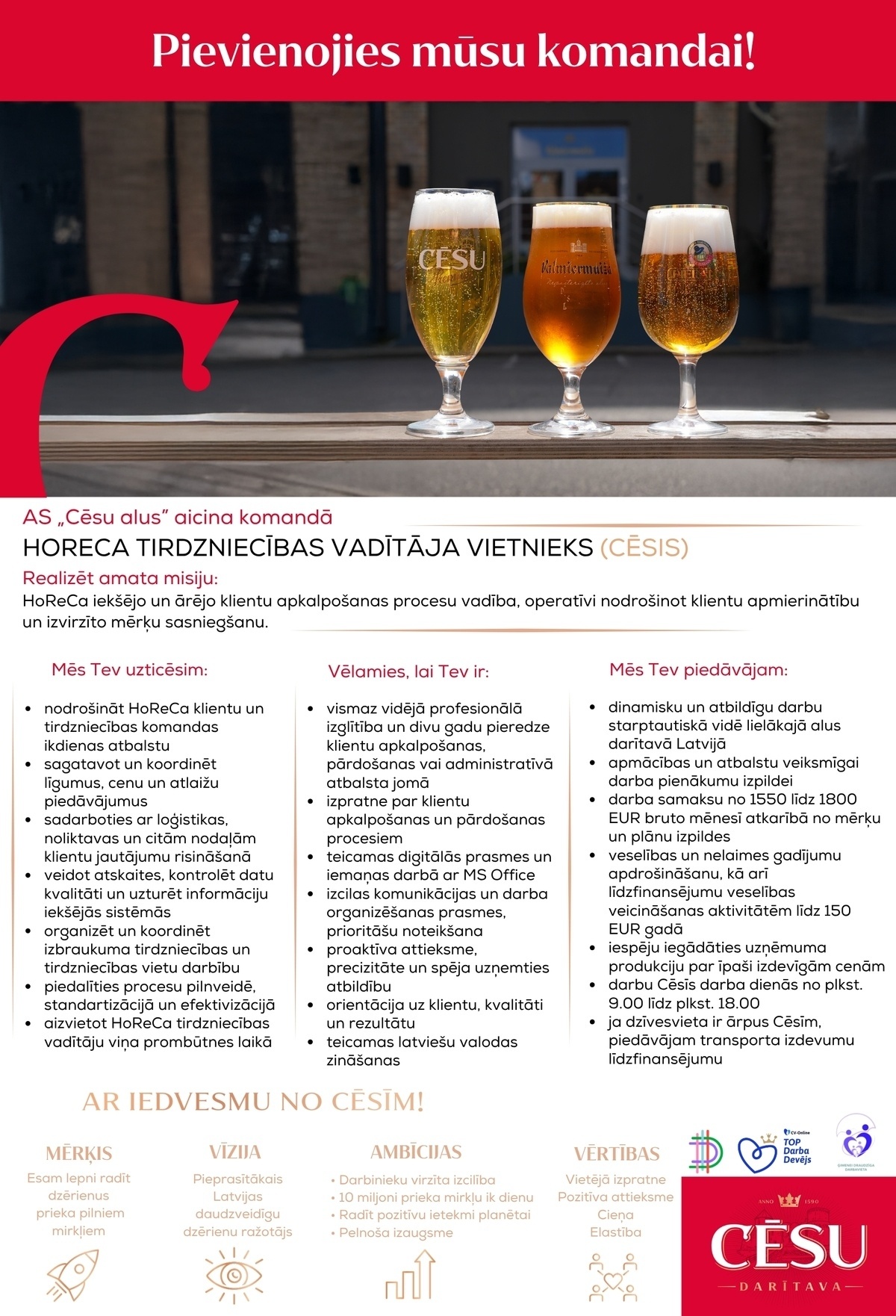 Cēsu alus, AS HoReCa tirdzniecības vadītāja vietnieks/-ce