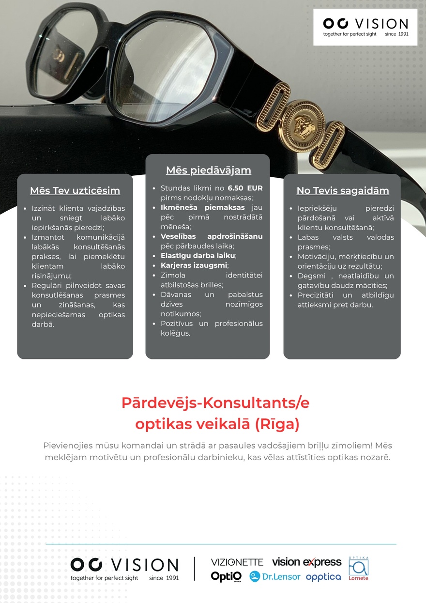 OC VISION Pārdevējs-konsultants/e Rīgā