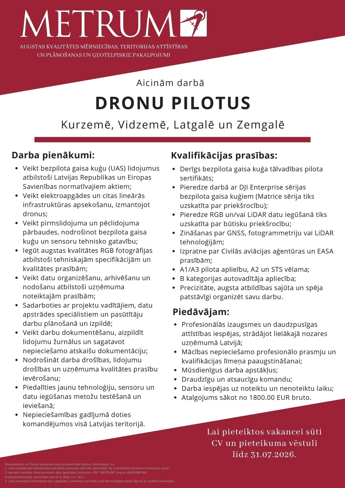 METRUM, SIA Dronu pilots/-e