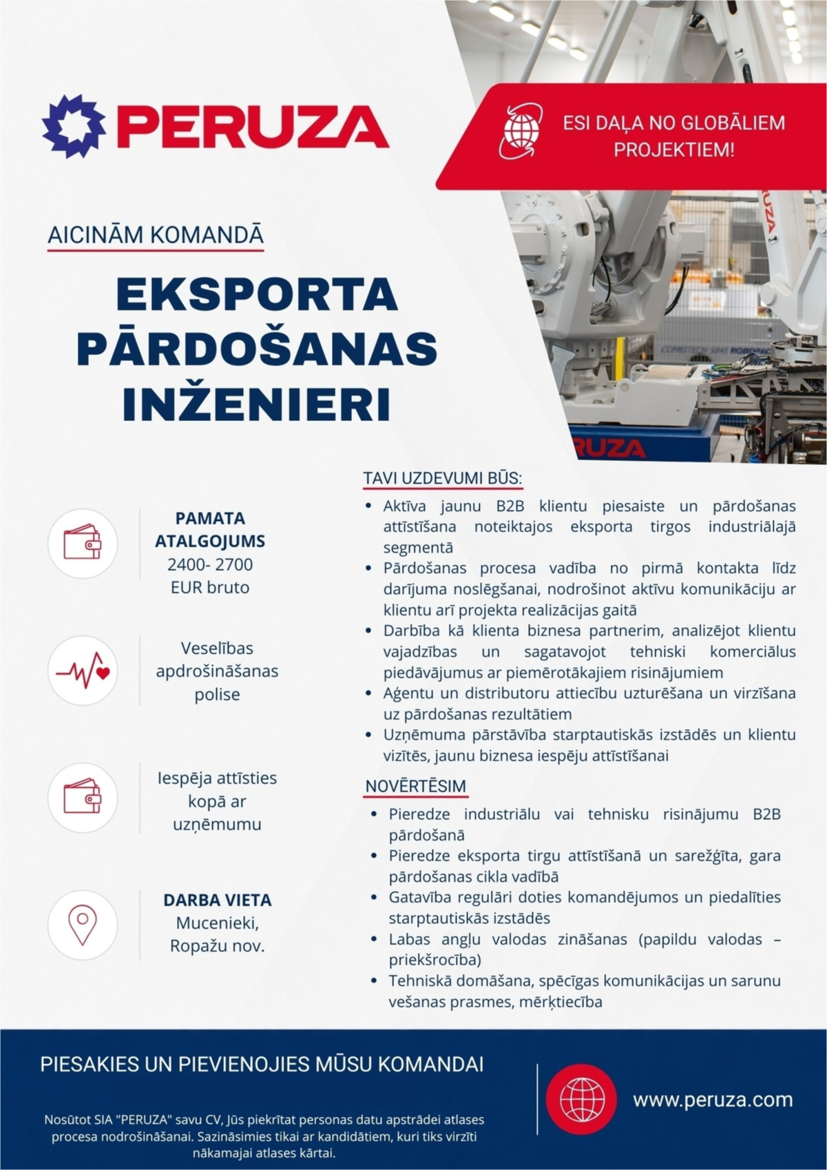 PERUZA, SIA Eksporta pārdošanas inženieris/-e