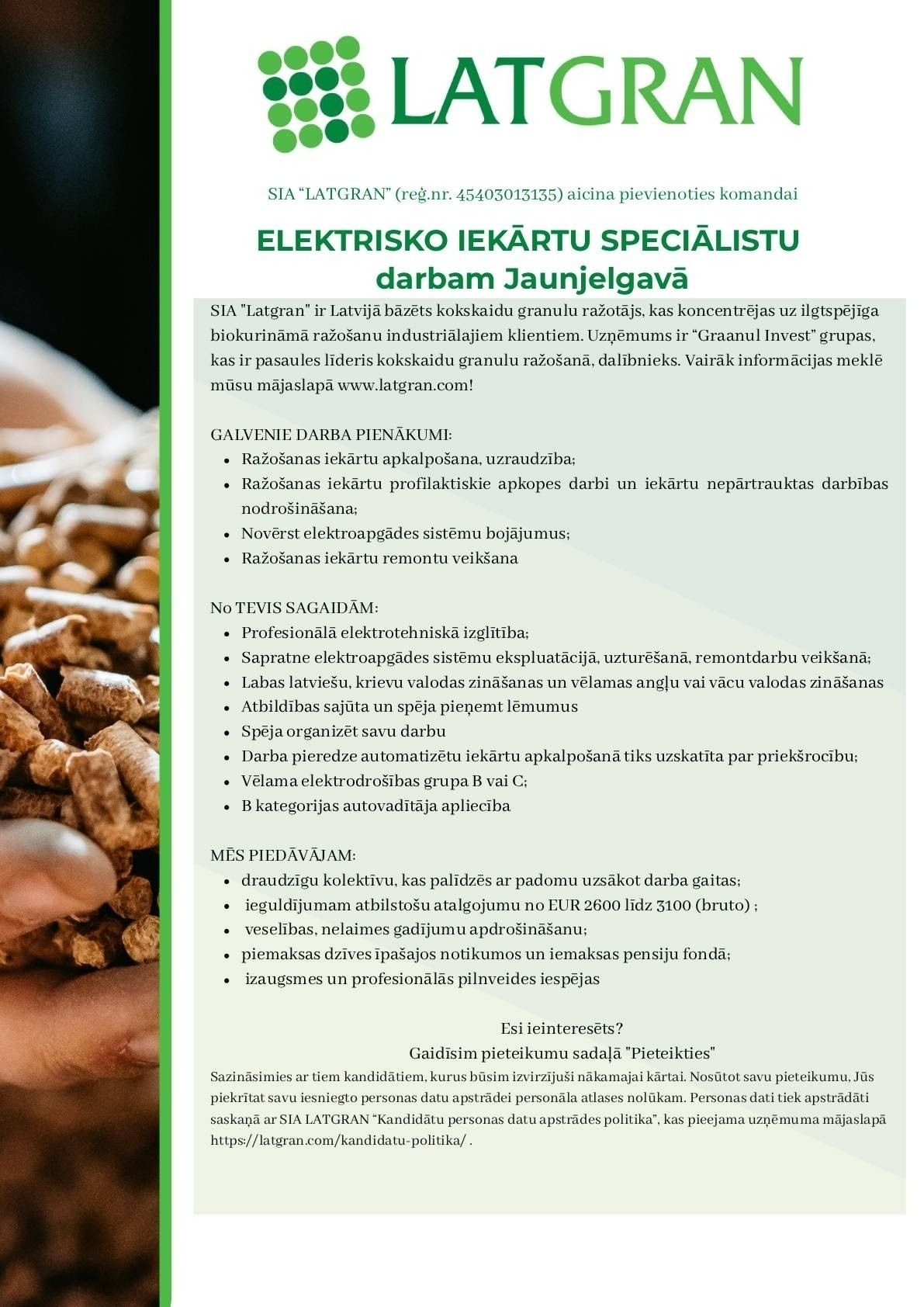 LATGRAN, SIA Elektrisko iekārtu speciālists/-e darbam Jaunjelgavā