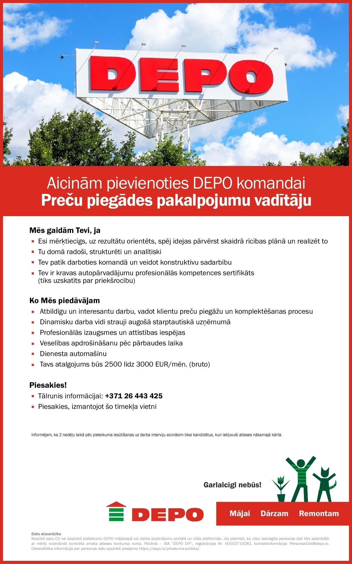 DEPO DIY, SIA Preču piegādes pakalpojumu vadītājs/-a