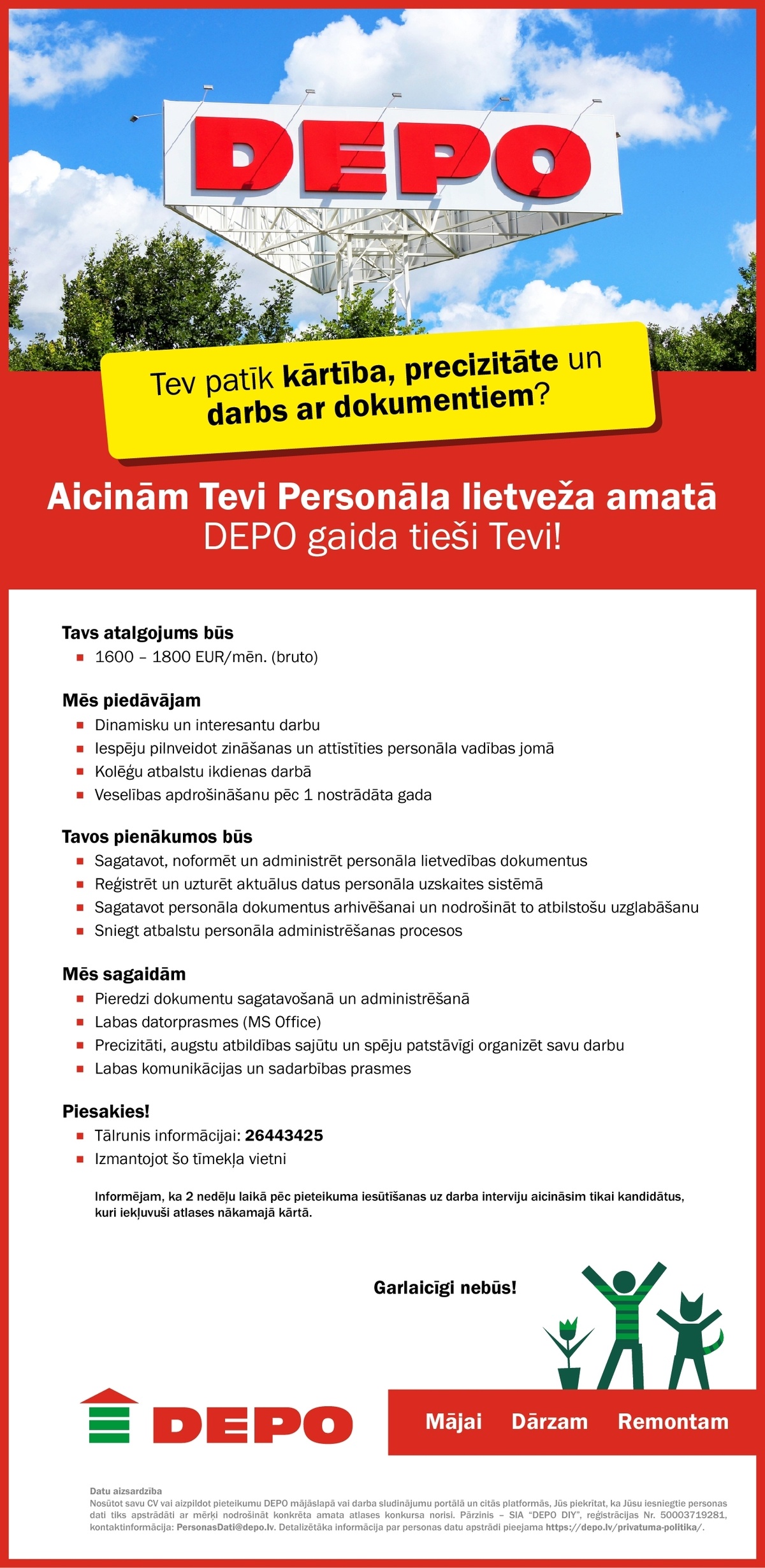 DEPO DIY, SIA Personāla lietvedis/-e