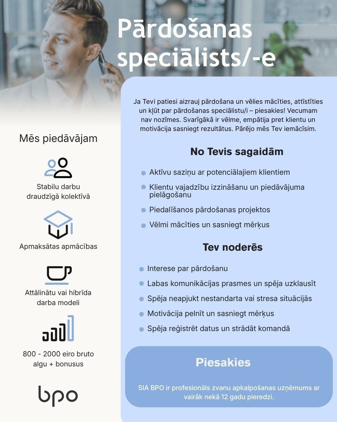 BPO, SIA Pārdošanas speciālists/-e