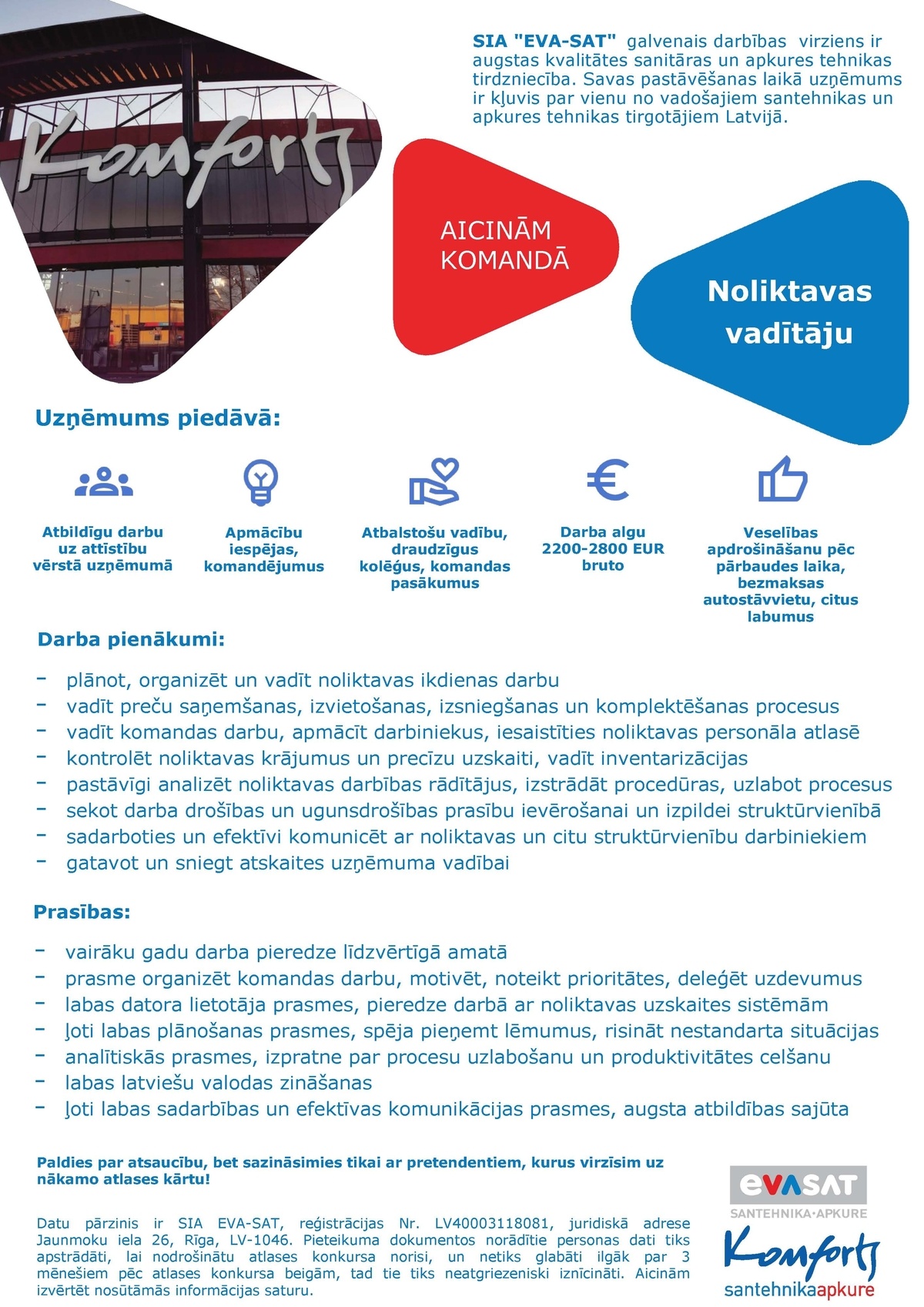 EVA-SAT SIA Noliktavas vadītājs/-a