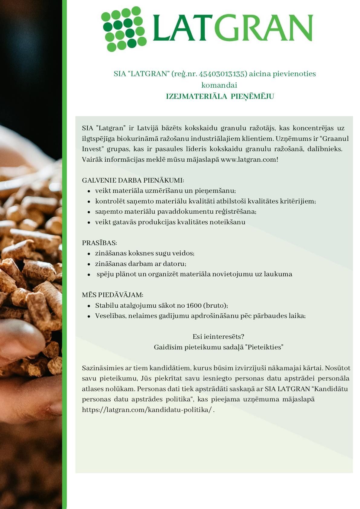 LATGRAN, SIA Izejmateriāla pieņēmējs/-a