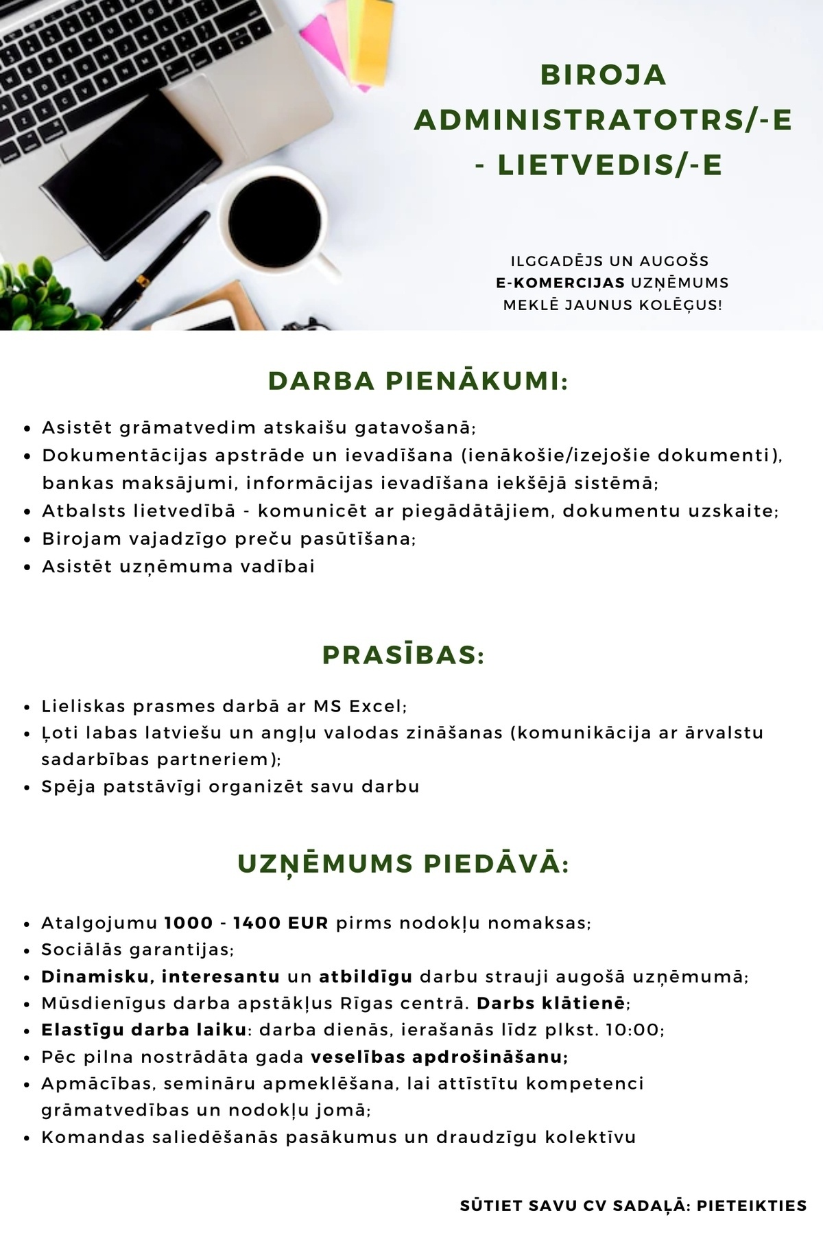 Ozo Brothers, SIA Biroja administratotrs/-e - lietvedis/-e