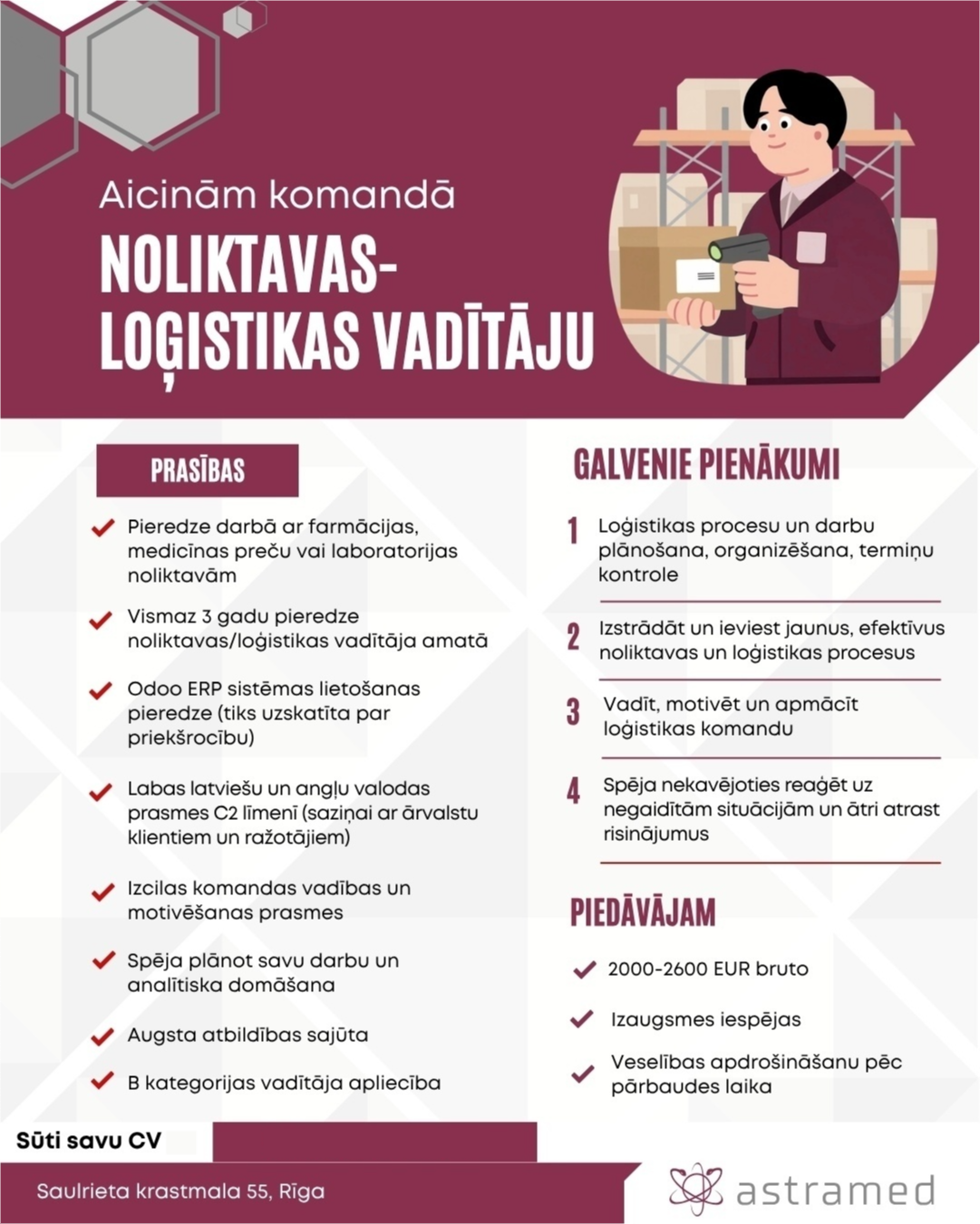 AstraMed, SIA Noliktavas - loģistikas vadītājs/-a
