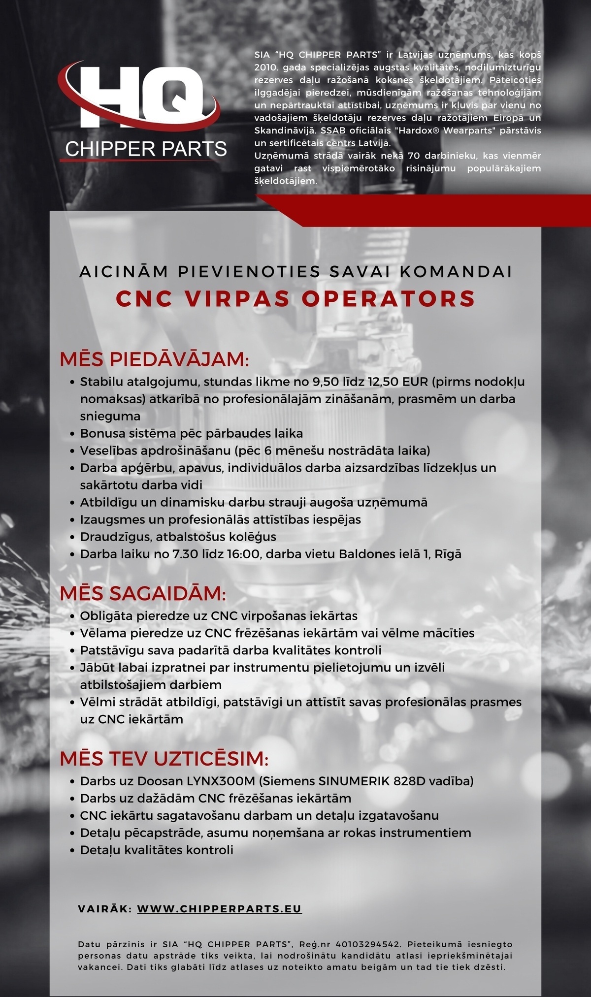 HQ CHIPPER PARTS, SIA CNC virpotājs/-a