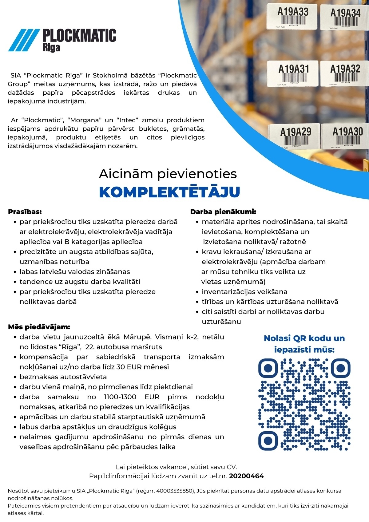 PLOCKMATIC RIGA, SIA Komplektētājs/-a