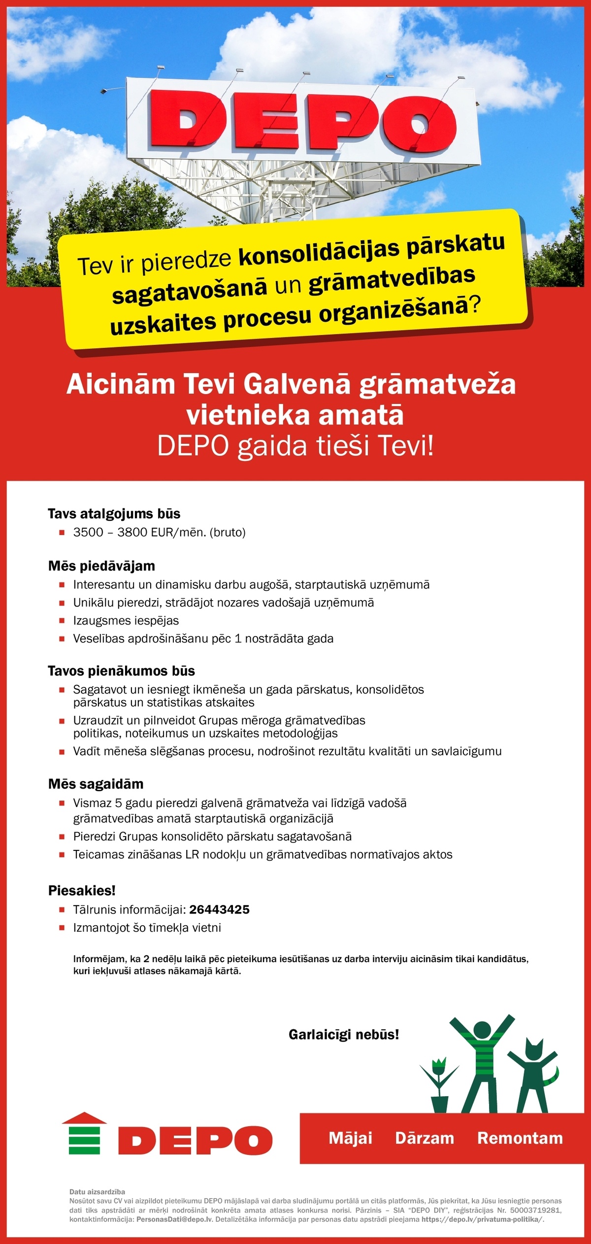 DEPO DIY, SIA Galvenā grāmatveža vietnieks/-ce