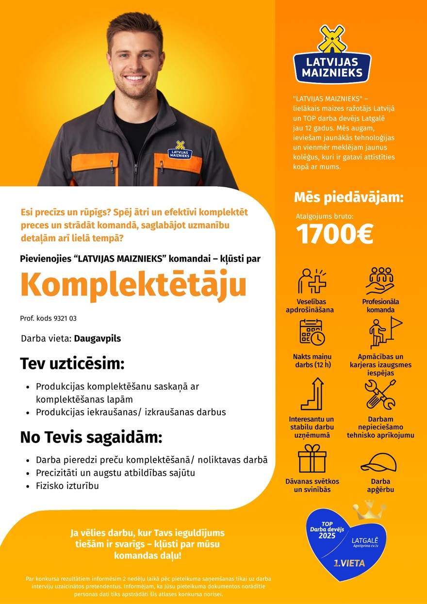 AS "Latvijas Maiznieks" KOMPLEKTĒTĀJS/-A