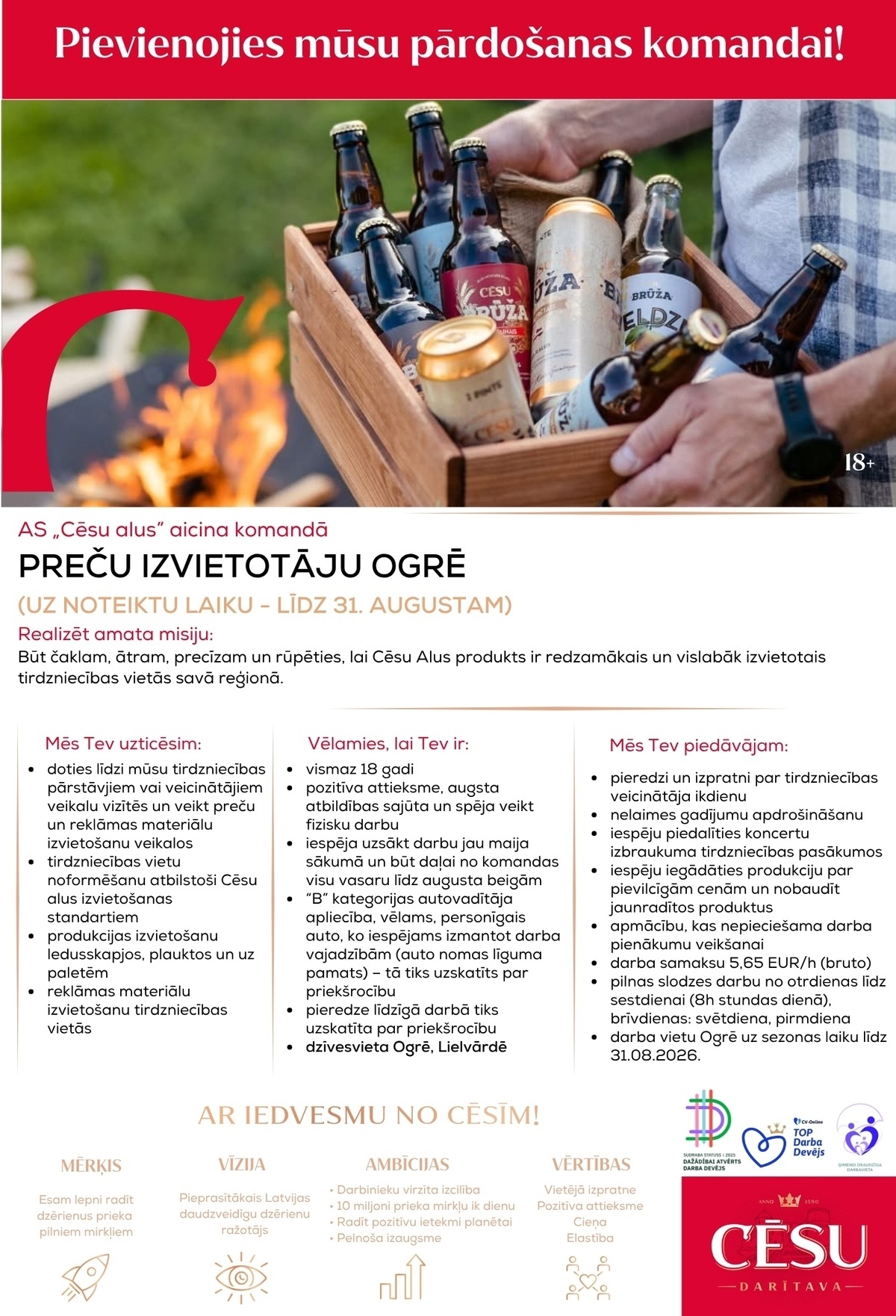 Cēsu alus, AS Preču izvietotājs/-a uz sezonas laiku OGRĒ