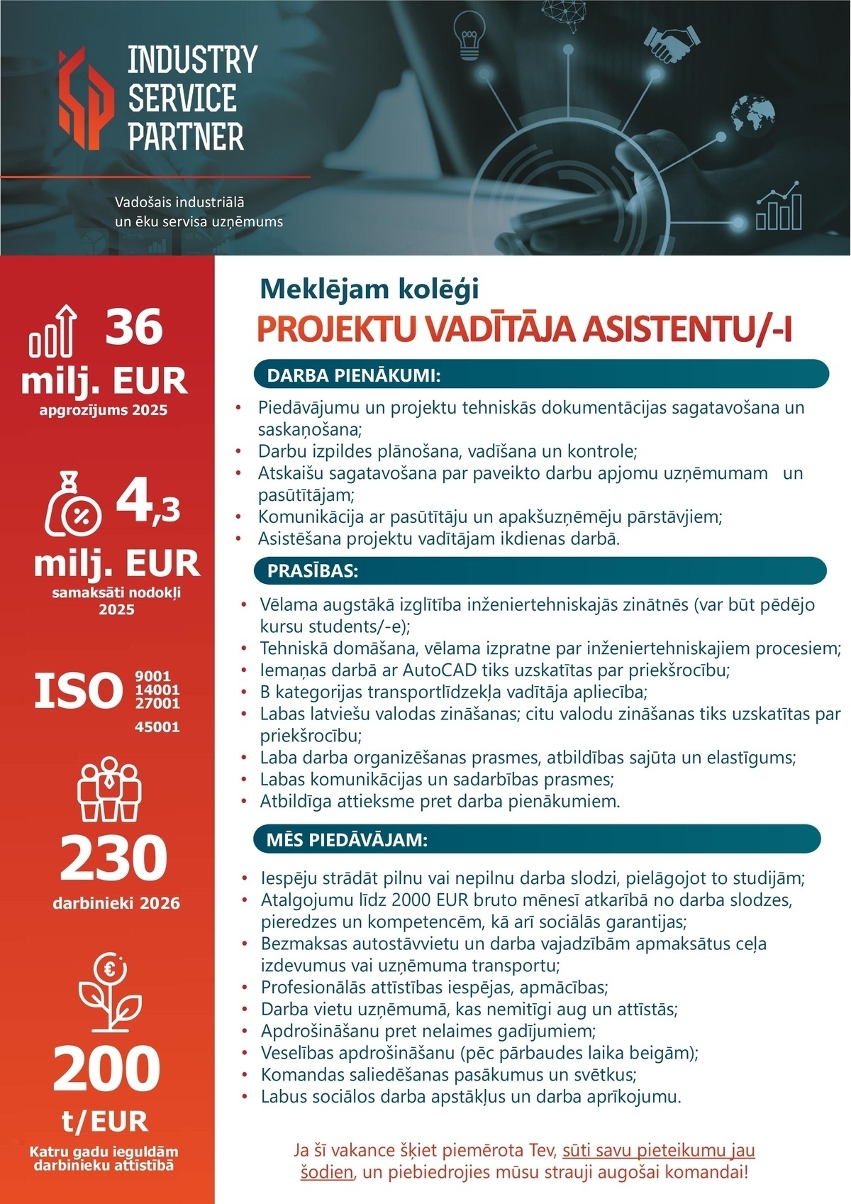 Industry Service Partner, SIA Projektu vadītāja asistents/-e