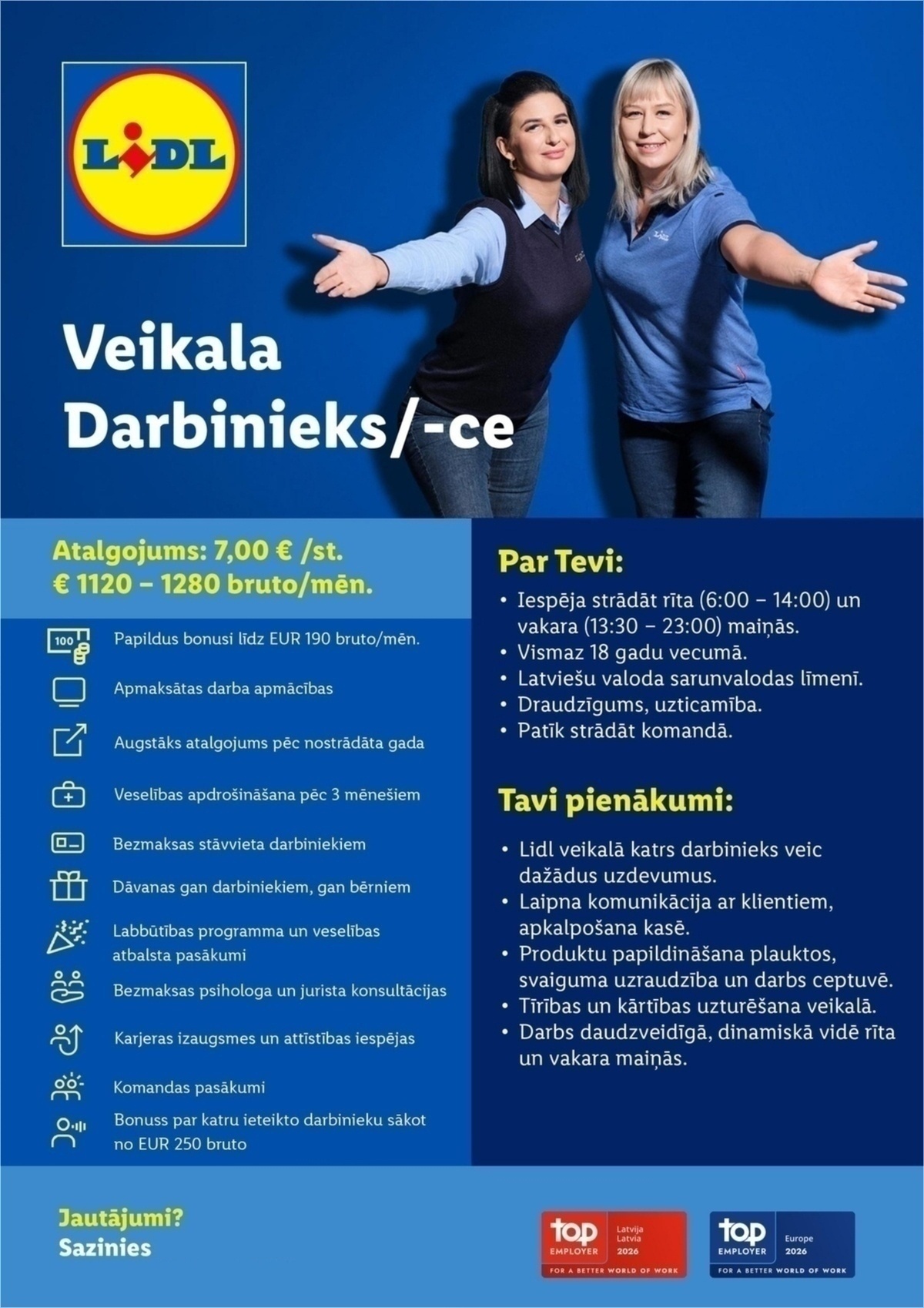 Lidl Latvija, SIA Veikala darbinieks/-ce Jelgavā (Rīgas iela)