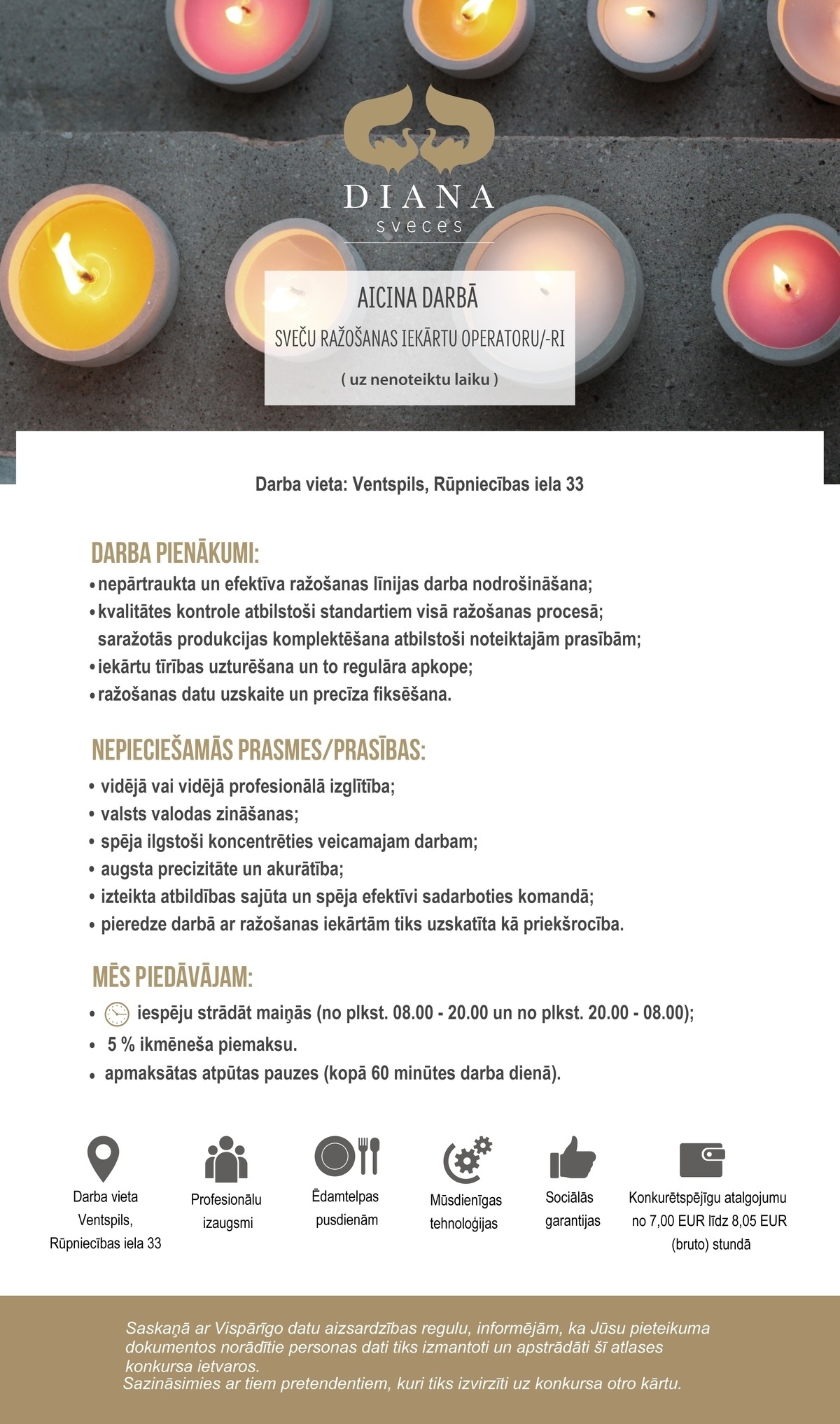 Diana Sveces, SIA Sveču ražošanas iekārtu operators/-e